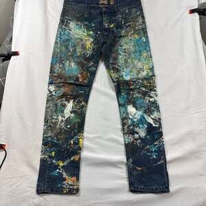 CUSTOM Stitches & Rivets Heavy Paint Splatter Slim Fit Denim Jeans USA Size 34